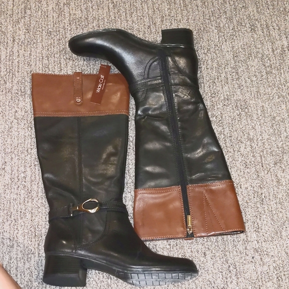 Bandolino Shoes - Bandolino wide calf black boots and brown trim w/ 2 inch heel in box 8 1/2